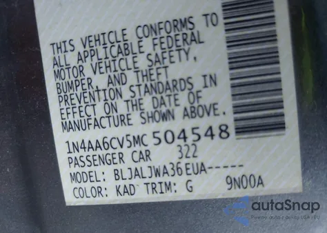 2021 Nissan Maxima Sv Xtronic Cvt из США, поврежденный, VIN 1N4AA6CV5MC504548